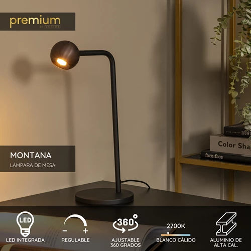 Lucide MONTANA - Lámpara de mesa - LED Regul. - 1x5W 2700K - Café | Premium - USP